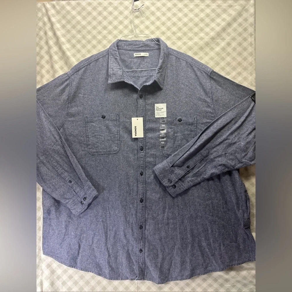 MEN'S SONOMA SIZE 4XB LONG SLEEVE FLANNEL BUTTON FRONT SHIRT WITH CHEST POCKETS